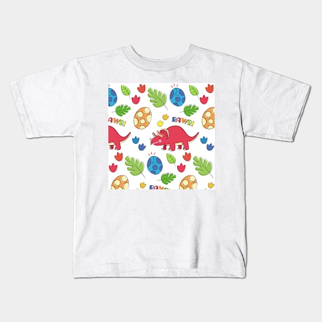 Assorted Illustrated Dinosaurs Kids T-Shirt by bluerockproducts